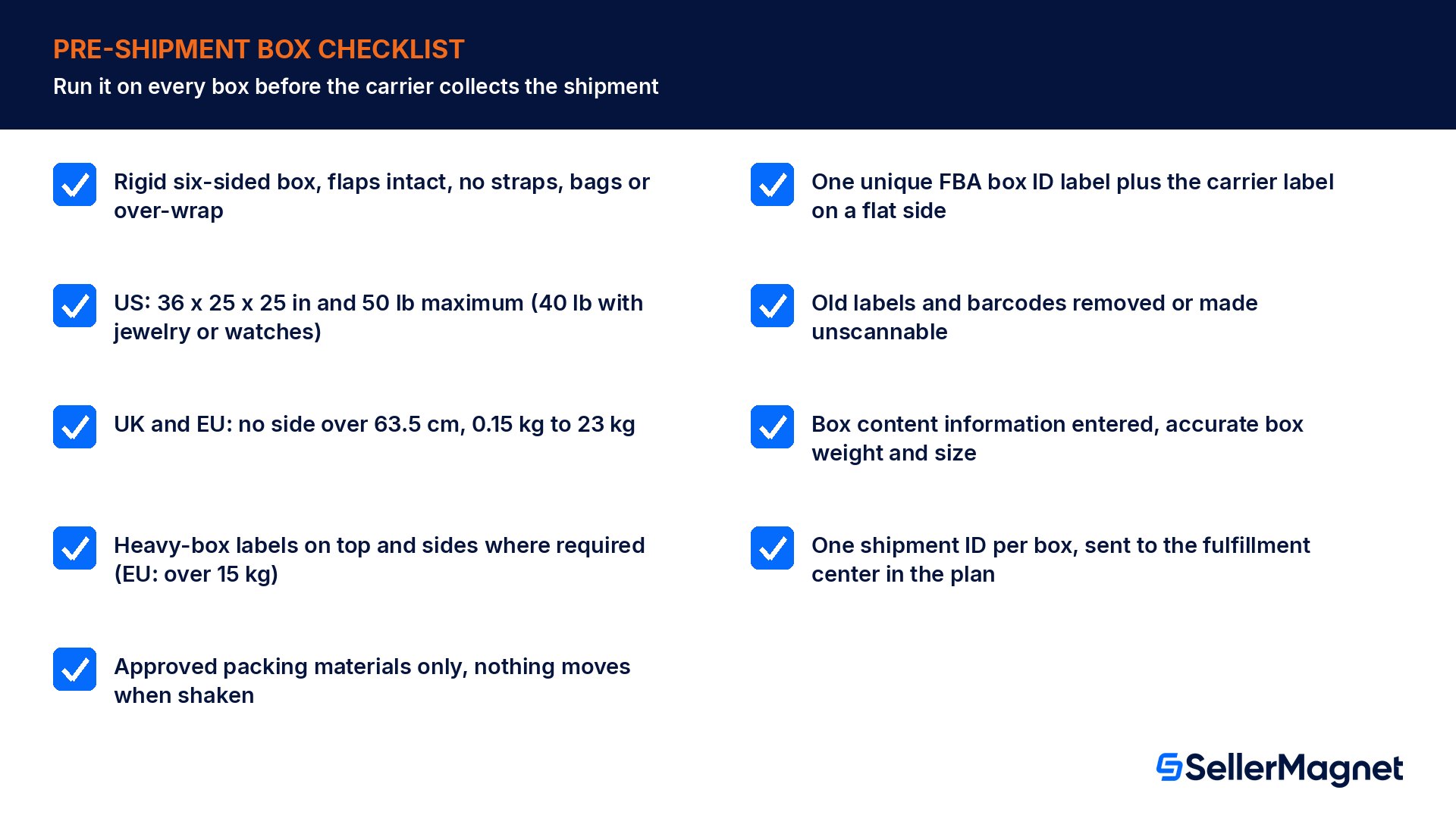Checklist pre-spedizione per pacchi FBA conformi