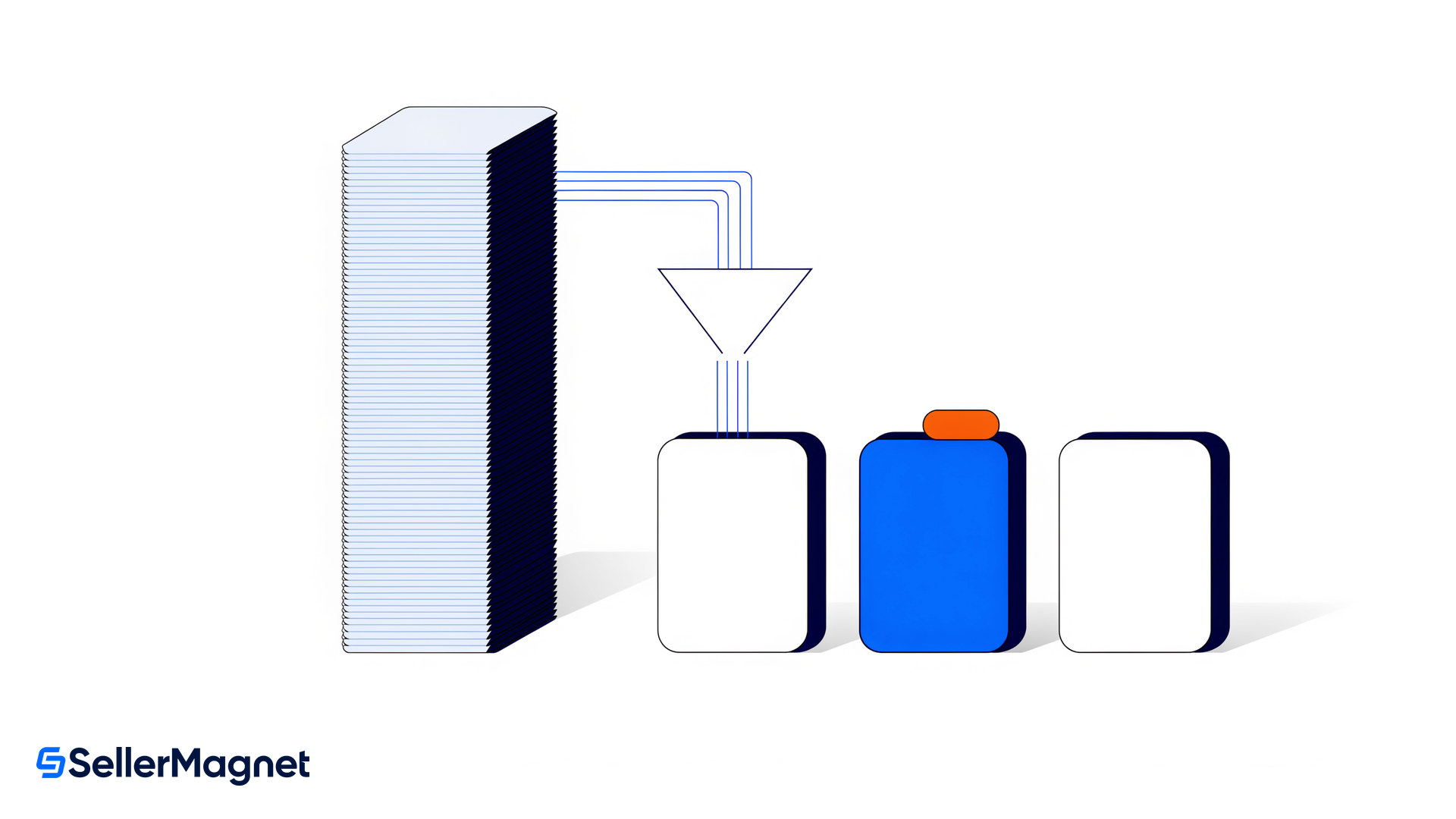 many product listings narrowed through a funnel into a three item shortlist